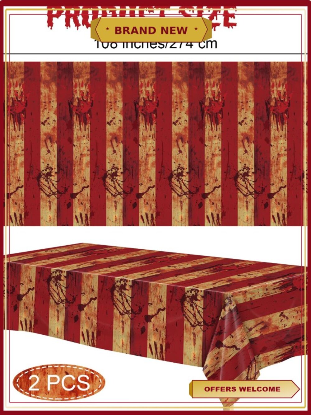 4 Pack Horror Circus Halloween Decor Set Bloody Tablecloths & Creepy Carnival